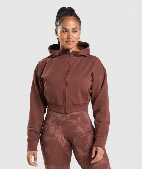 Women's Gymshark GS Power Cropped Zip Hoodie Brown | CA 365ADN